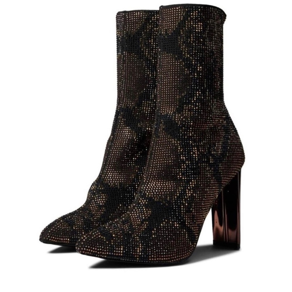 NWT Aldo Deludith Rhinestone Brown Snakeskin Metallic Heel Boot Size 8